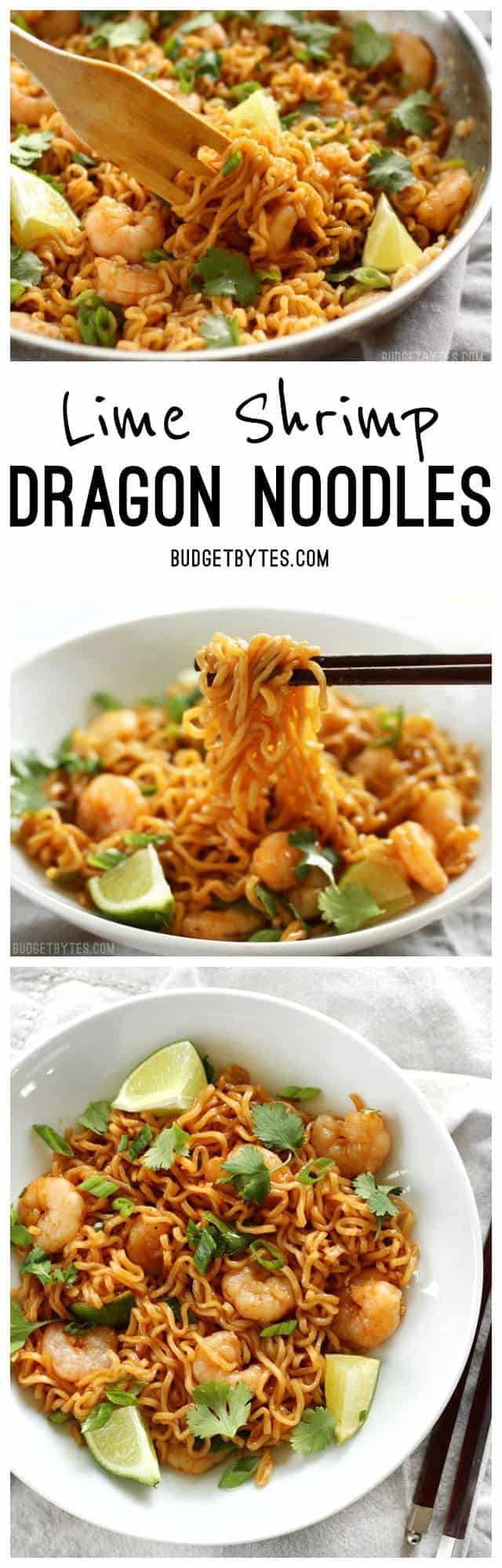 Lime Shrimp Dragon Noodles are a fast, easy, and inexpensive alternative to take out. BudgetBytes.com