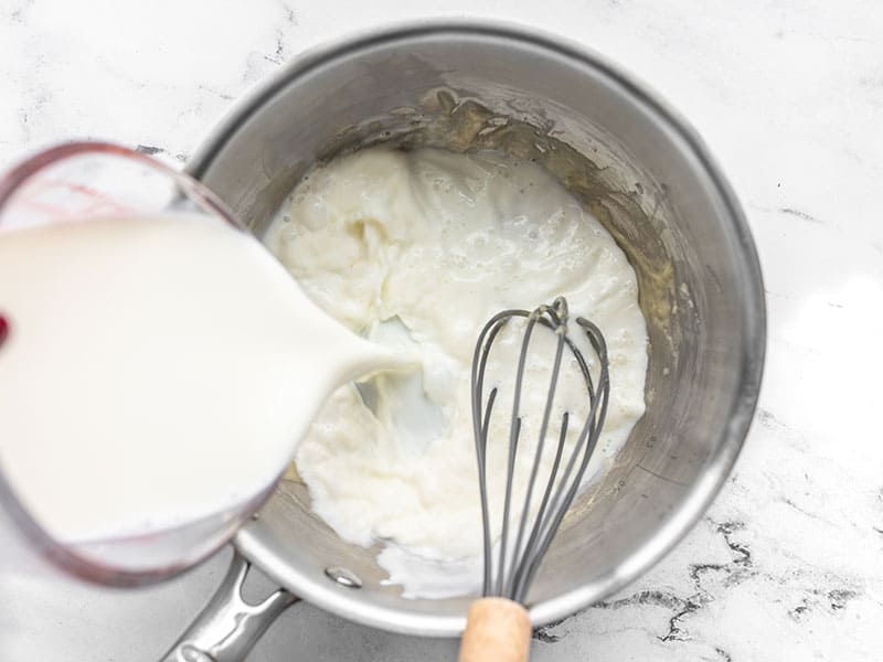 Whisk milk into flour and butter