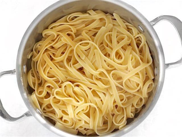 Cooked and drained Pasta in the pot