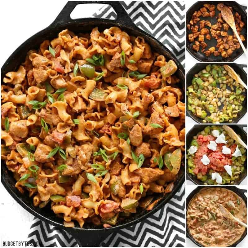 Creamy Chicken Fajita Pasta is a fast and delicious weeknight meal the whole family will love. BudgetBytes.com