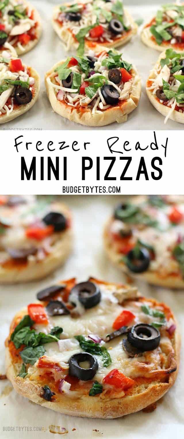 Freezer Ready Mini Pizzas are an easy and inexpensive snack to keep on hand in your freezer. BudgetBytes.com