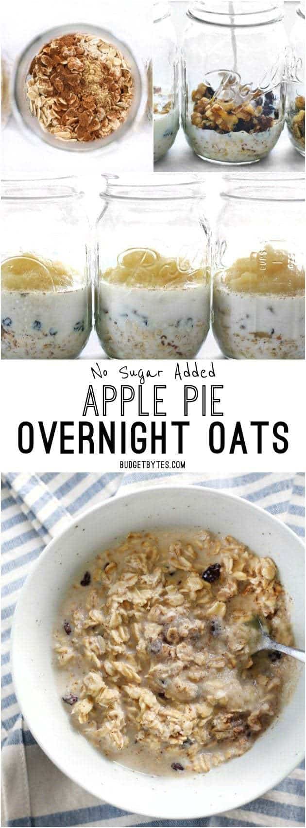 No Sugar Added Apple Pie Overnight Oats are the perfect healthy and delicious make-ahead breakfast for summer. BudgetBytes.com