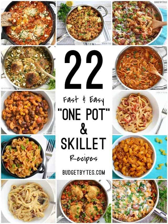 22 Fast and Easy One Pot Skillet Meals to make dinner enjoyable again. Budgetbytes.com