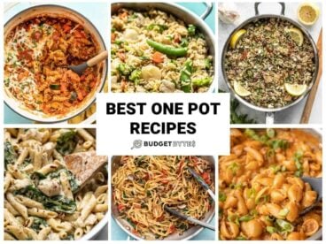 Collage of one pot recipes with title text in the center.