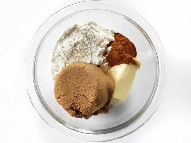 Streusel Topping Ingredients in a glass bowl