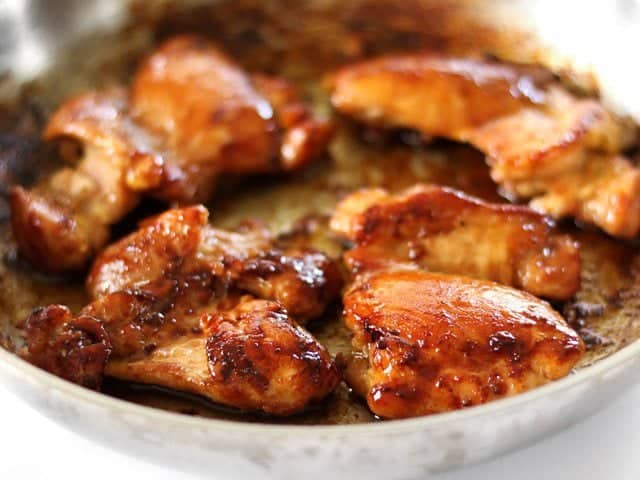 Browned Chicken in the skillet close up