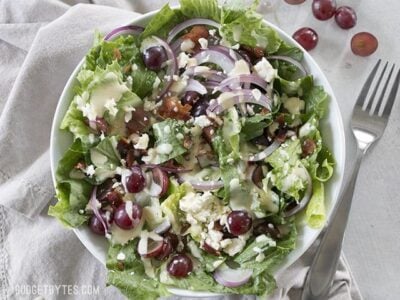 This Grape Feta and Bacon Salad is gourmet made simple and affordable. BudgetBytes.com
