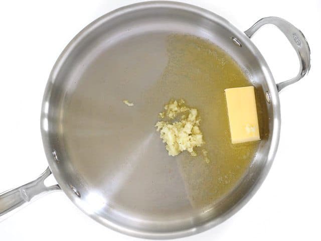 Butter and minced garlic in the skillet