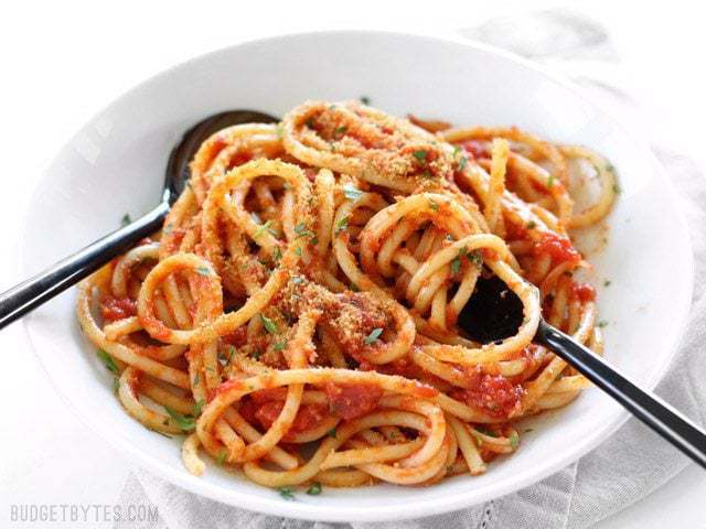 Pasta With 5 Ingredient Butter Tomato Sauce Budget Bytes