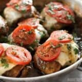 Balsamic chicken skillet with a drizzle of sauce.