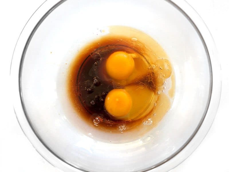 Eggs Soy Sauce Sesame Oil and Water in a bowl