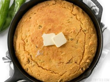 Hatch Chile Sweet Potato Cornbread boasts the subtle sweetness of sweet potatoes paired with the smoky flavor of roasted Hatch chiles. BudgetBytes.com