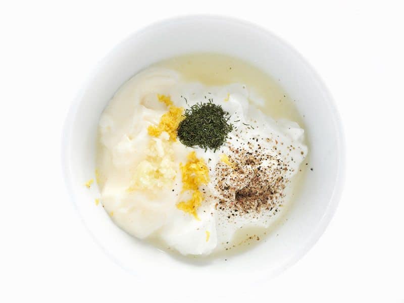 Lemon Dill Yogurt Dressing ingredients in a bowl