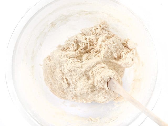 Shaggy Dough in the mixing bowl, with a wooden spoon