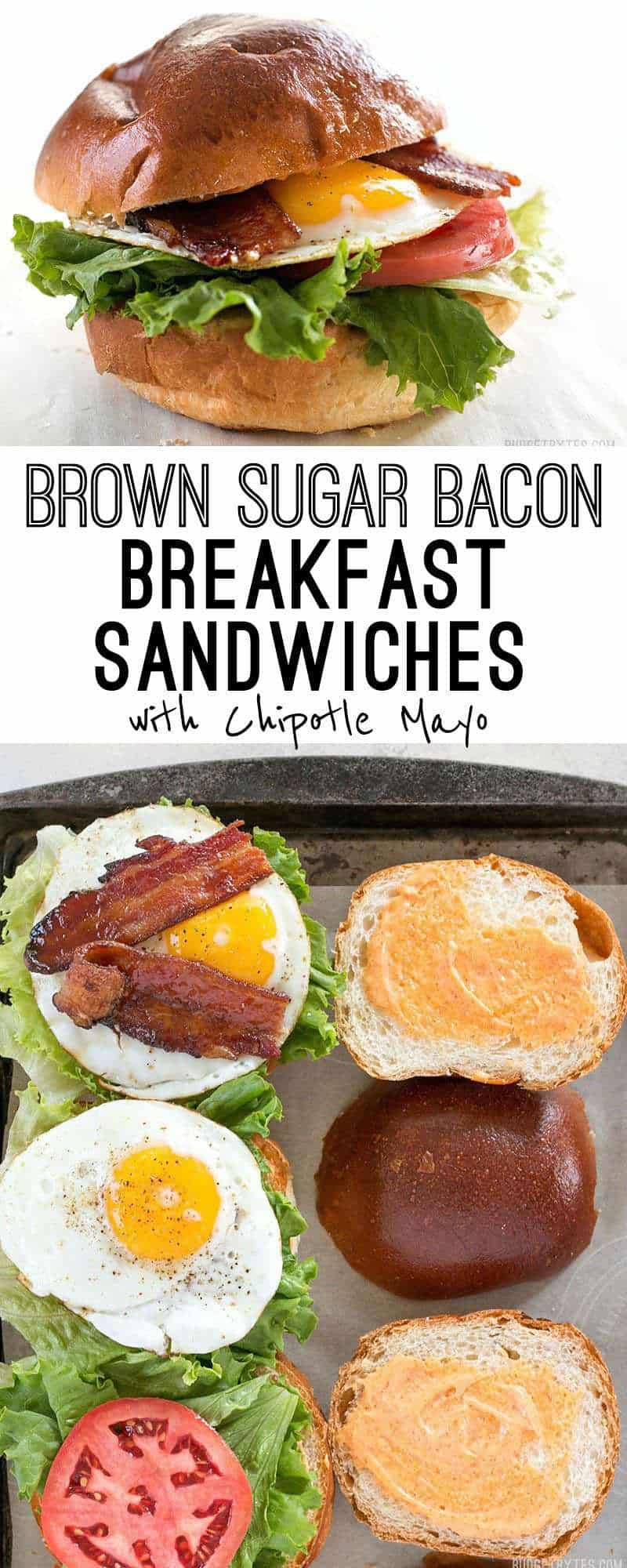 Brown Sugar Bacon Breakfast Sandwiches with Chipotle Mayo are the perfect mix of salty, sweet, and spicy for your weekend brunch. BudgetBytes.com