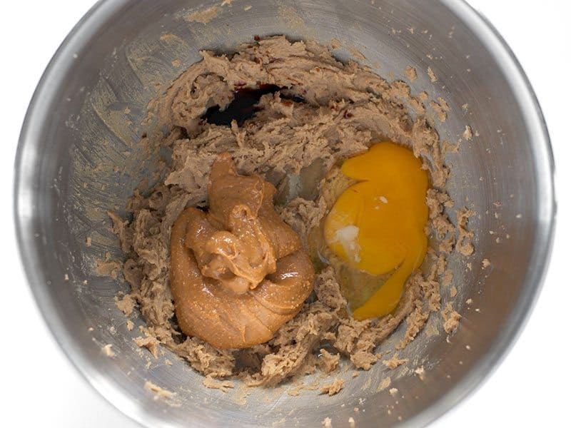 Egg, Peanut Butter, and Vanilla to creamed butter and sugar