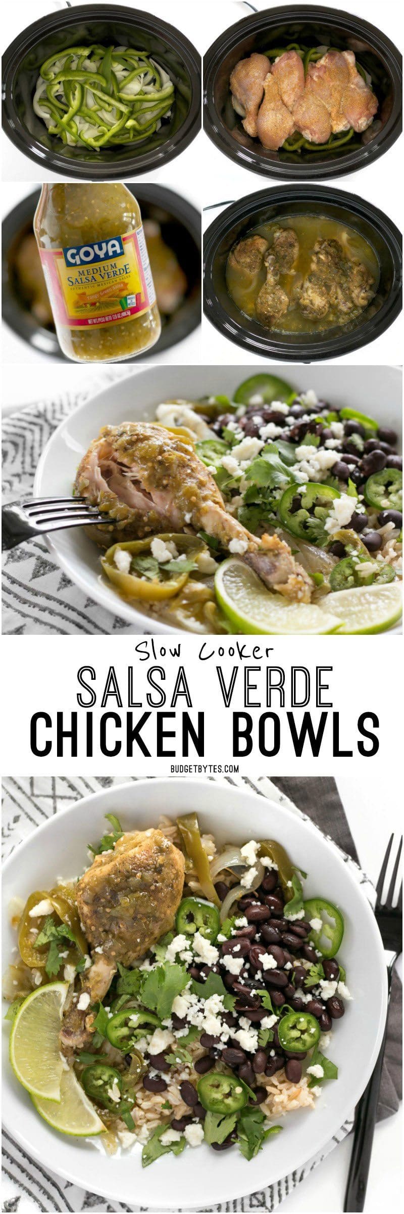 Slow Cooker Salsa Verde Chicken is a fast, easy, and flavorful dinner full of southwest flavors. BudgetBytes.com