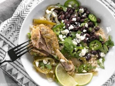 Slow Cooker Salsa Verde Chicken is a fast, easy, and flavorful dinner full of southwest flavors. BudgetBytes.com