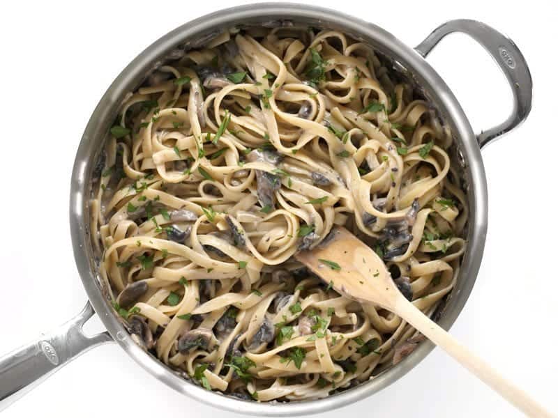 Add Pasta to creamy mushroom sauce and Heat Through