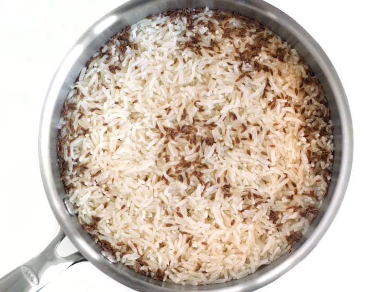 Cooked Cumin Rice in the pot