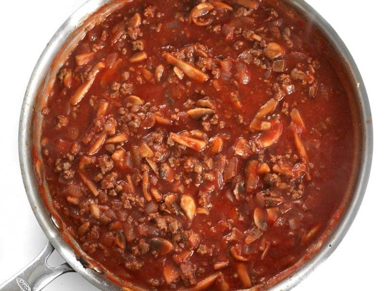Finished Beef with Tomato Sauce in the skillet