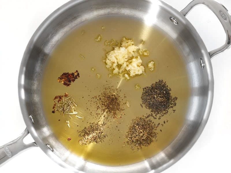 Oil and Herbs in the skillet