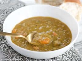Pressure Cooker Split Pea Soup is a an easy, inexpensive, and comforting soup for fall, full of nutrients and flavor. BudgetBytes.com
