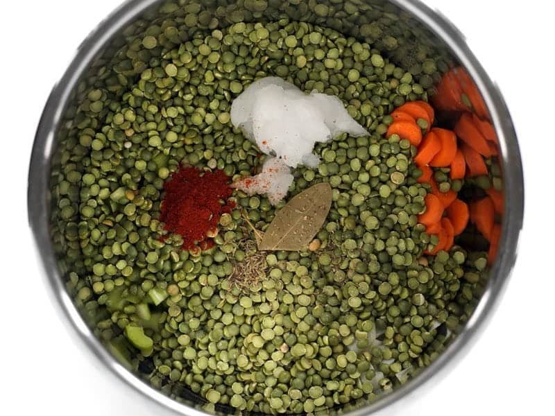 Split Peas and Seasoning in the pressure cooker