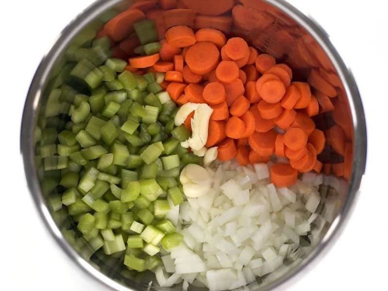 Chopped Vegetables for Split Pea Soup in a bowl