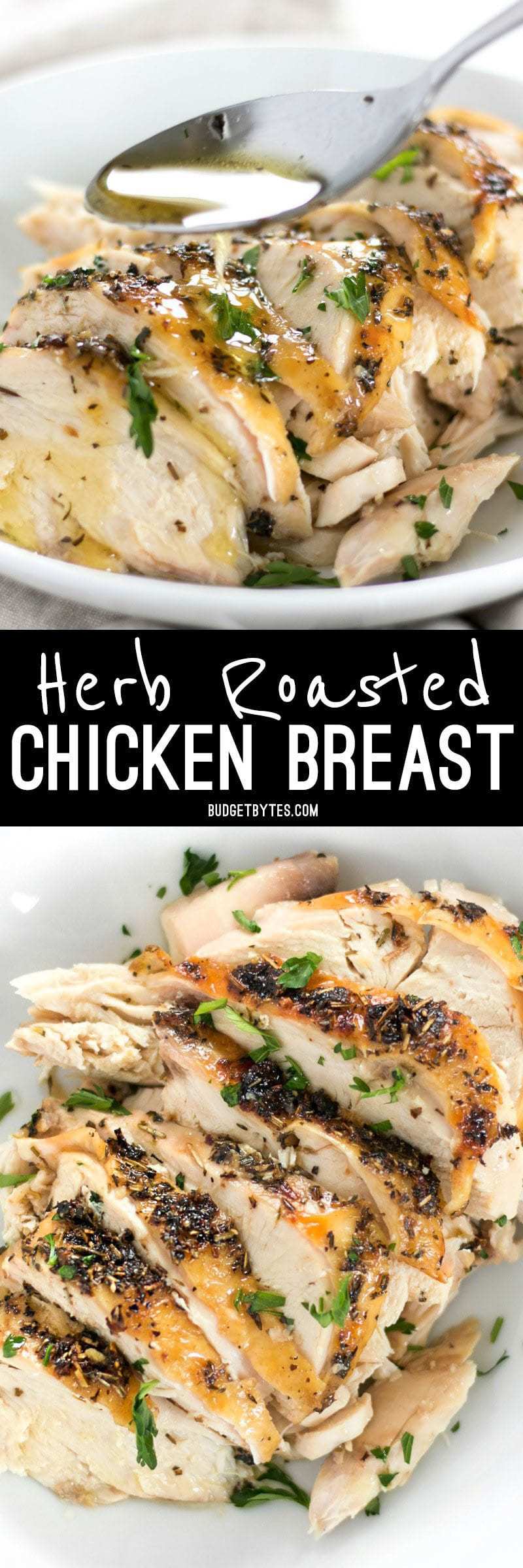 This juicy and tender Herb Roasted Chicken Breast is a breeze to make and is a great substitute for store bought rotisserie chicken. BudgetBytes.com