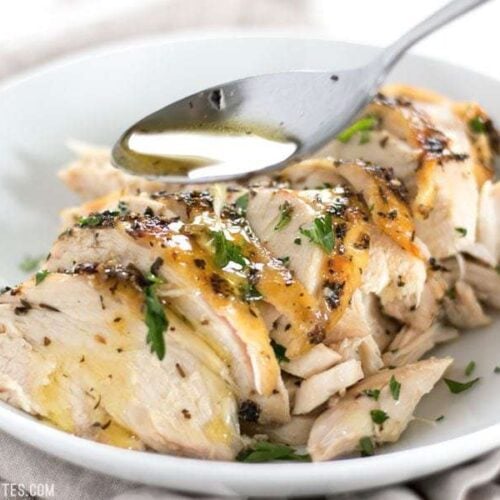 This juicy and tender Herb Roasted Chicken Breast is a breeze to make and is a great substitute for store bought rotisserie chicken. BudgetBytes.com