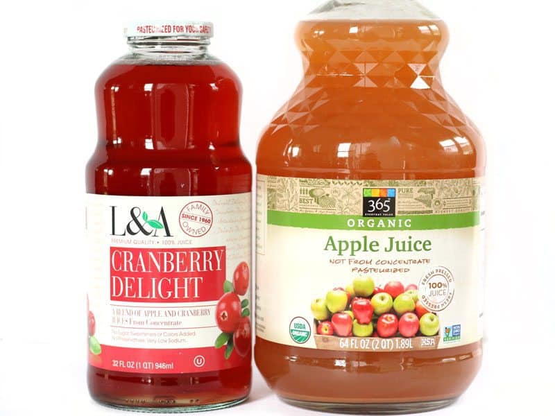 Cranberry and apple juice bottles