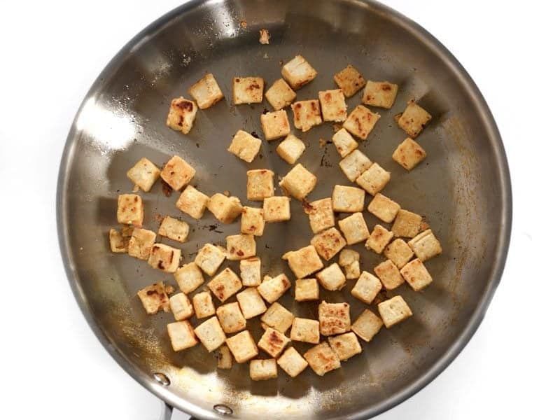 Pan Fried Tofu in the skillet