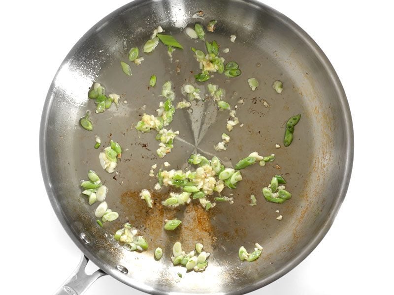 Sautéed Garlic Ginger Green Onion in the skillet