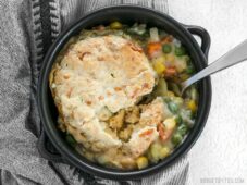 This rich and comforting Vegetable Pot Pie Skillet meal is made faster and easy for weeknight dinners thanks to frozen vegetables. BudgetBytes.com