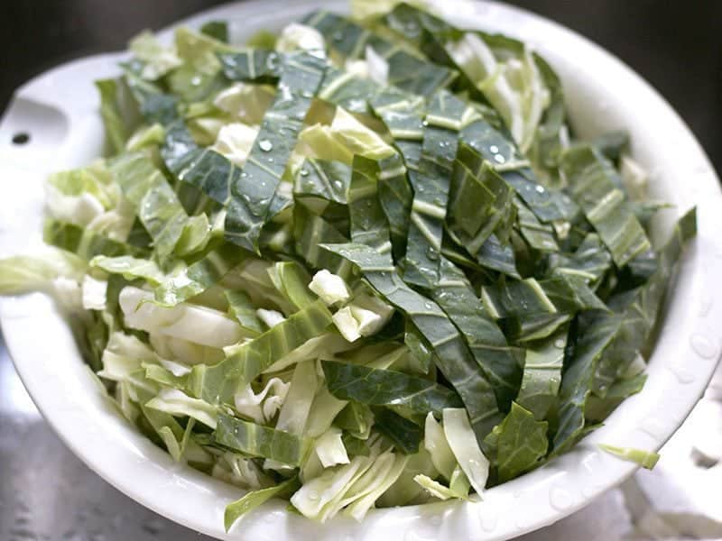 Washed and Sliced Cabbage in a colander