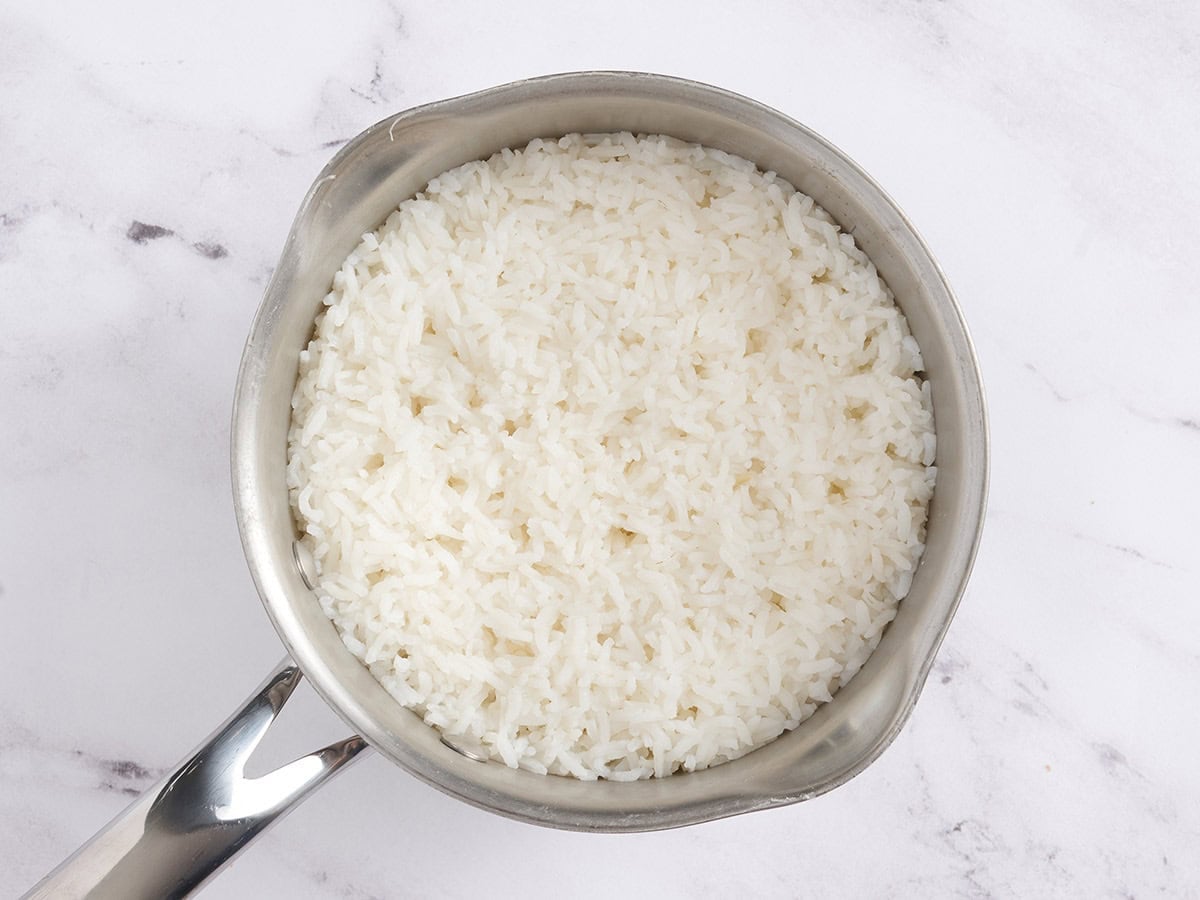 Cooked rice in a pot.