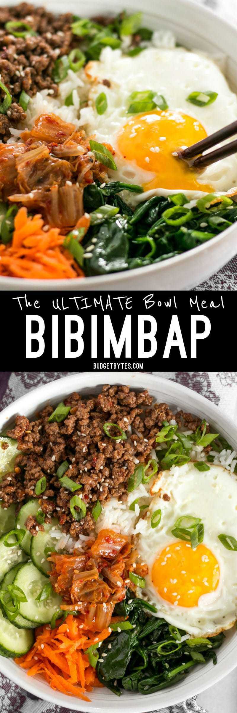 Bibimbap is the ultimate bowl meal with plenty of color, flavor, and texture to keep your taste buds happy and your stomach full. BudgetBytes.com