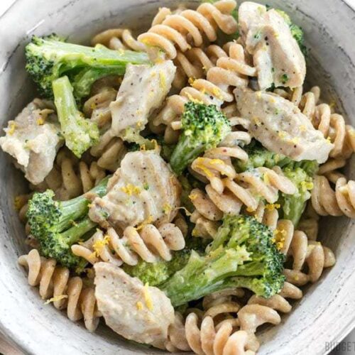 This super luscious Chicken and Broccoli Pasta with Lemon Cream Sauce comes together quickly for a weeknight dinner and uses only a few simple ingredients. BudgetBytes.com