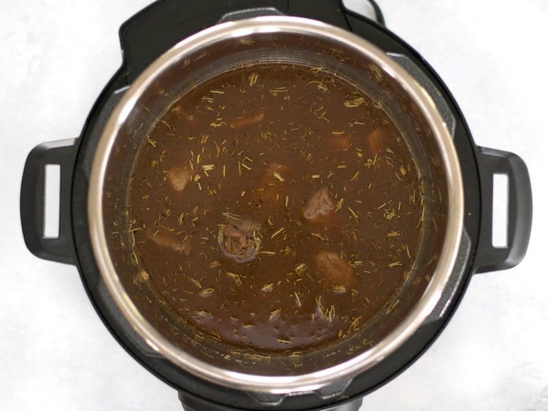 Deglaze Instant Pot with Broth and add herbs