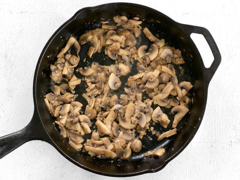 Sautéed Mushrooms and Garlic in the cast iron skillet
