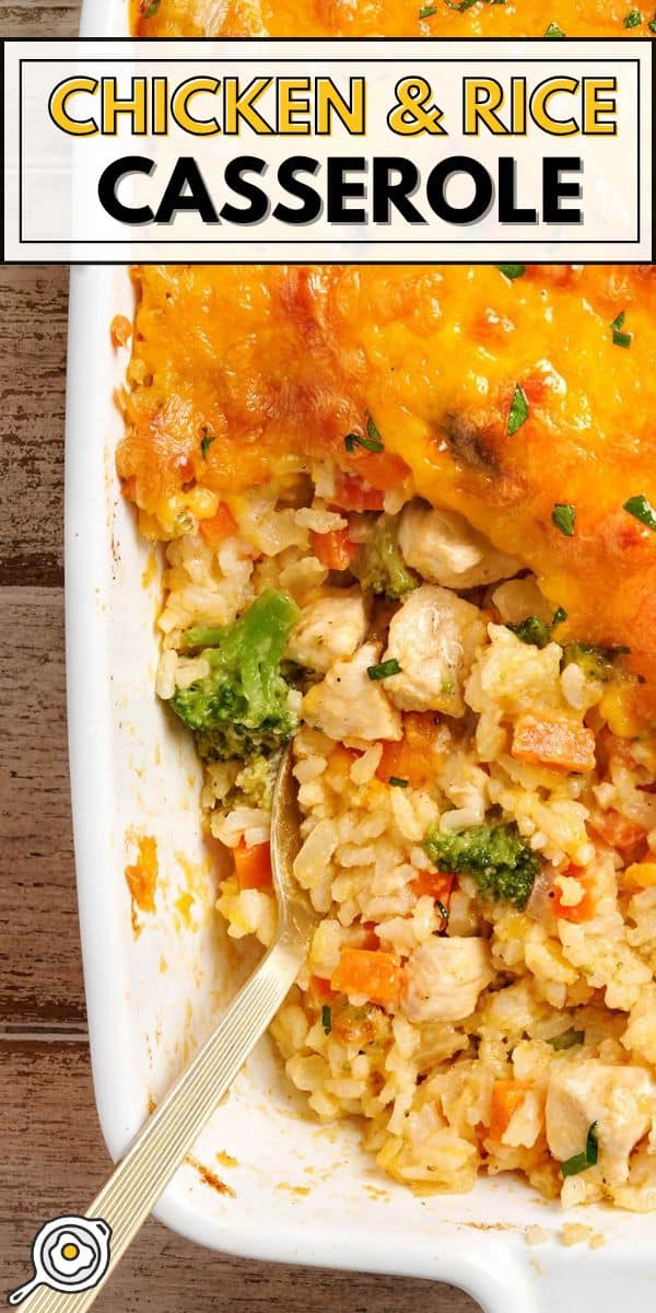 chicken and rice casserole pin image