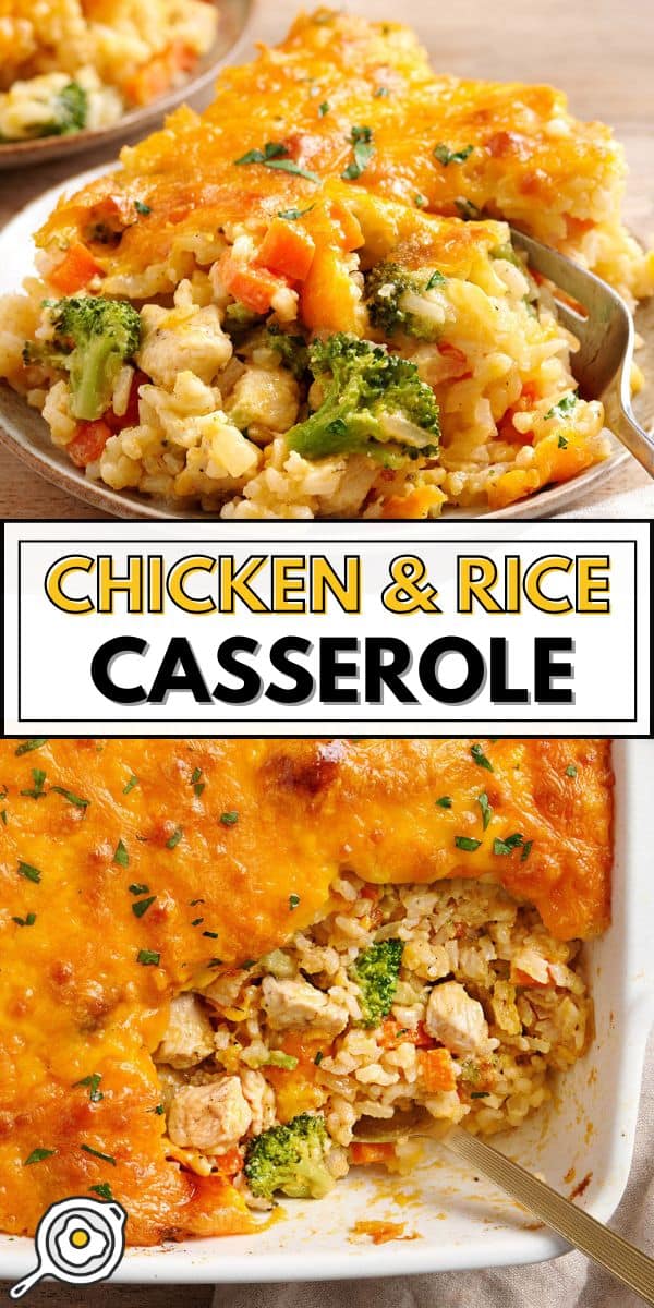 chicken and rice casserole pin image