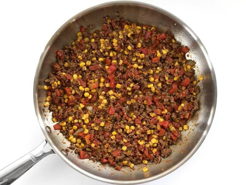 Cooked Beef Mixture in the skillet