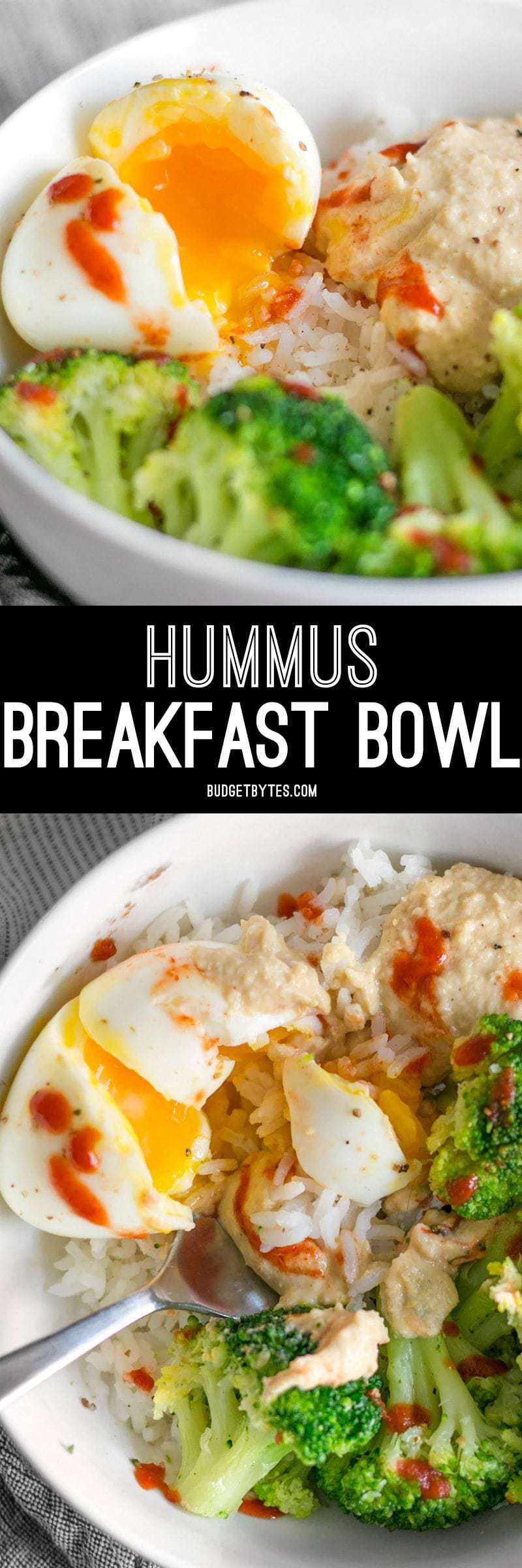 Hummus Breakfast Bowls are a savory, creamy medley of colors, flavors, and textures, plus a great way to work vegetables into the most important meal of the day. BudgetBytes.com