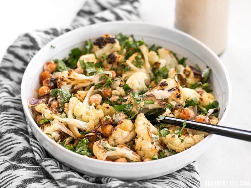 Roasted Cauliflower Salad with Lemon Tahini Dressing - Budget Bytes