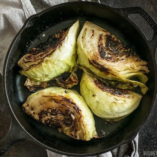 Blackened Cabbage is a fast and simple side dish that pairs beautifully with any grilled or BBQ meat. Add a creamy chipotle mayo for extra punch. BudgetBytes.com