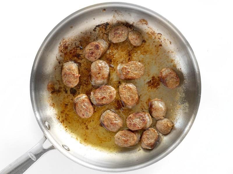 Browned Sausage Slices in the skillet