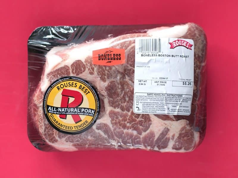Boneless Boston Butt Pork Roast in the package from the store