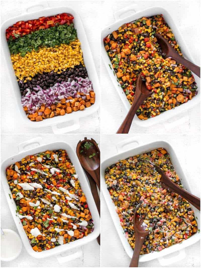 This Roasted Sweet Potato Rainbow Salad combines a medley of vibrant colors and flavors, brought together by a bright and creamy dressing. BudgetBytes.com